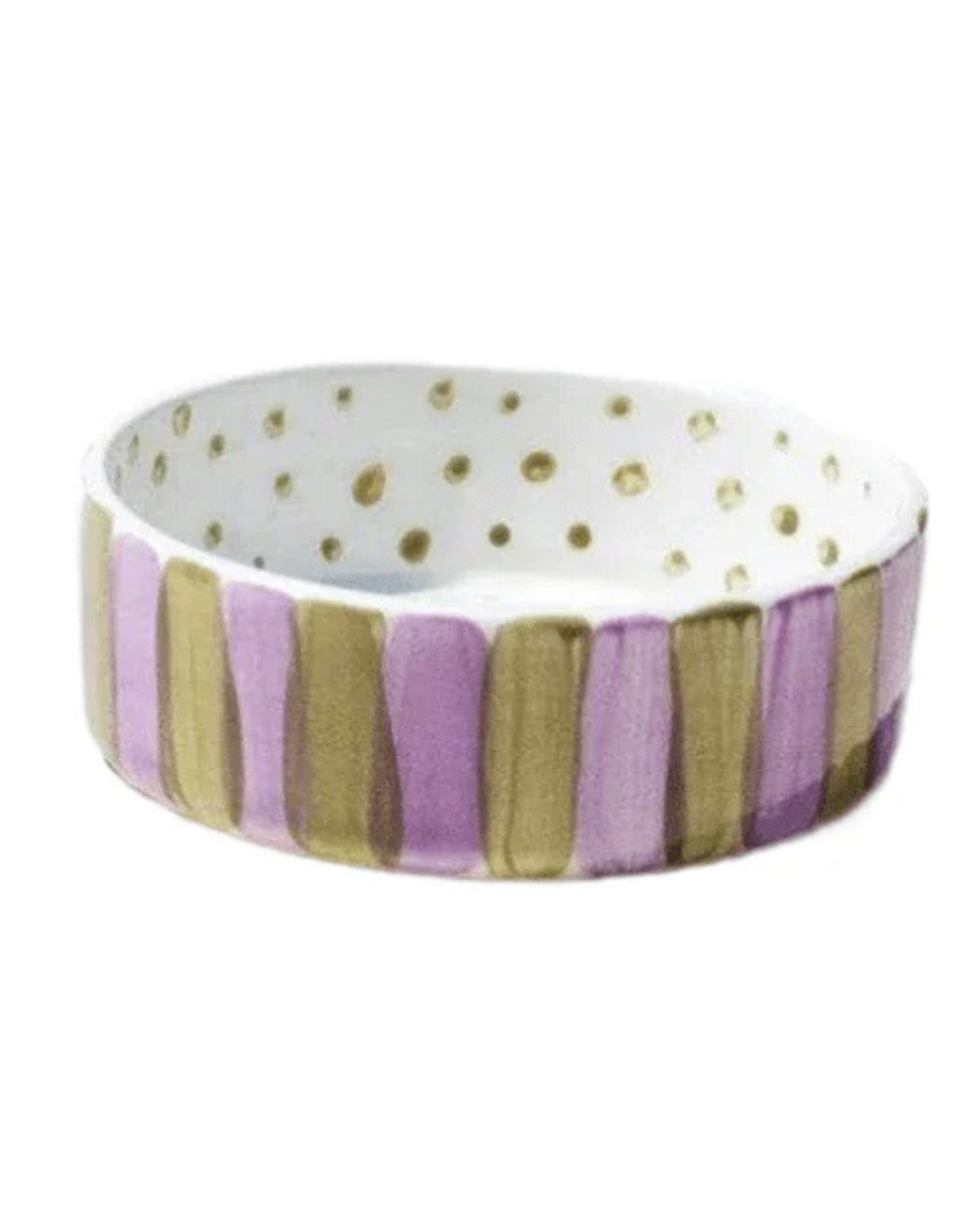 Olive on purple stripes dog bowl