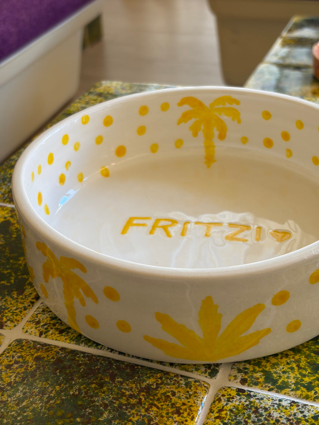 Yellow palms pet bowl