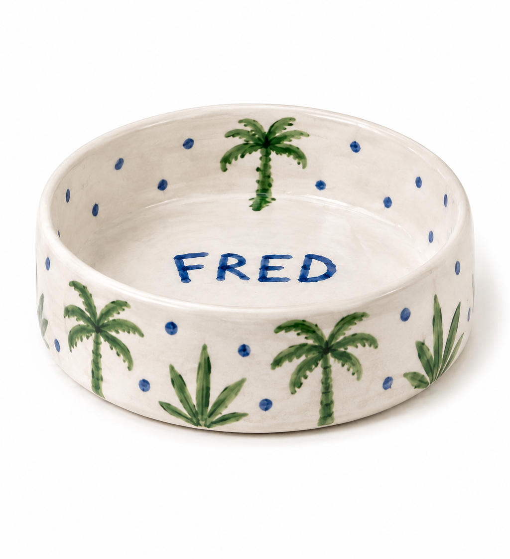 Blue & green palms pet bowl