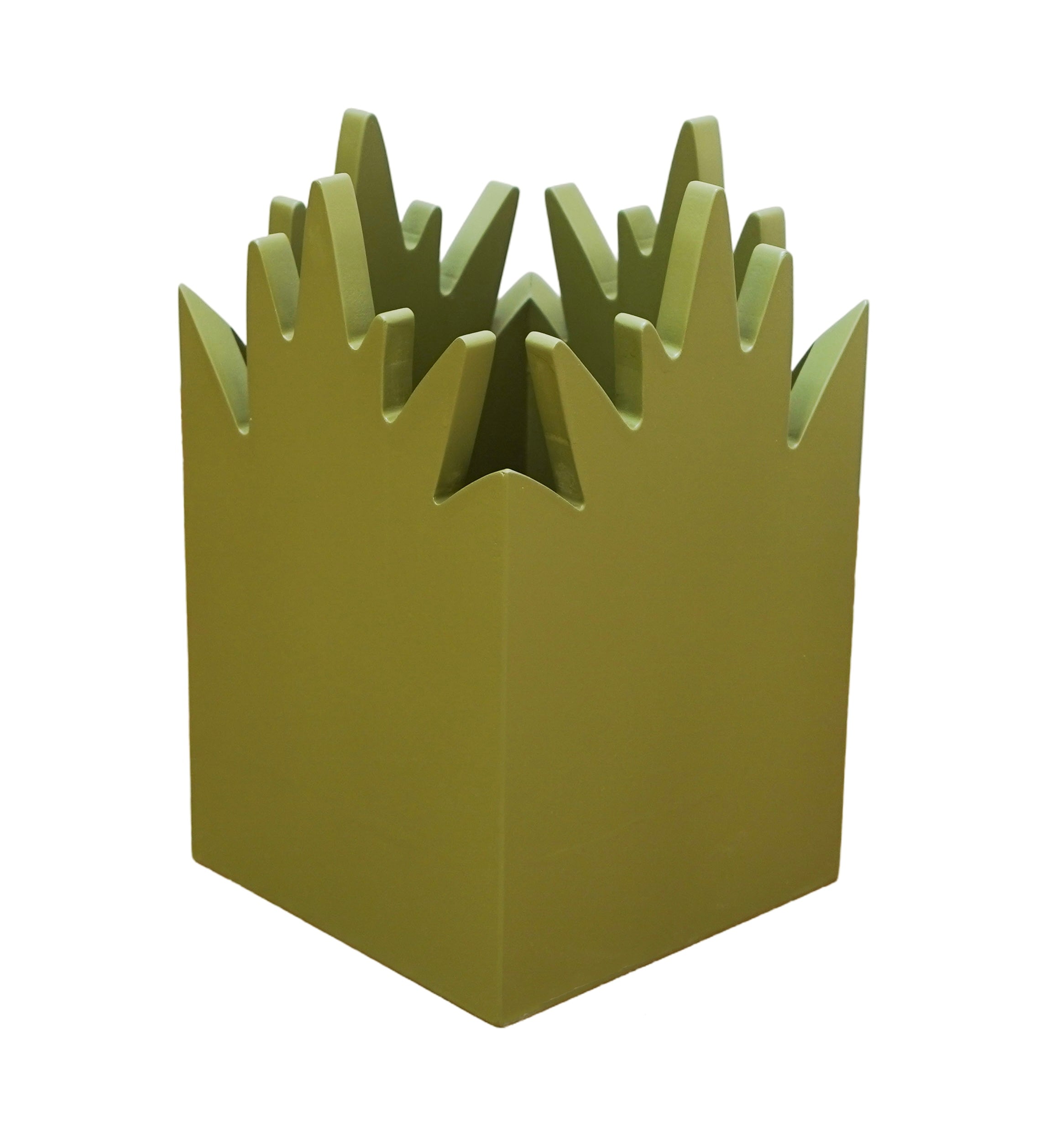 WOODEN PLANT-SHAPED BIN - OLIVE