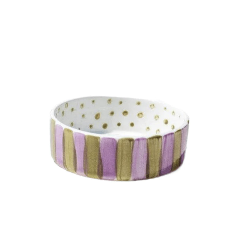OLIVE ON PURPLE STRIPES DOG BOWL
