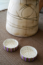 Load image into Gallery viewer, OLIVE ON PURPLE STRIPES CAT BOWL

