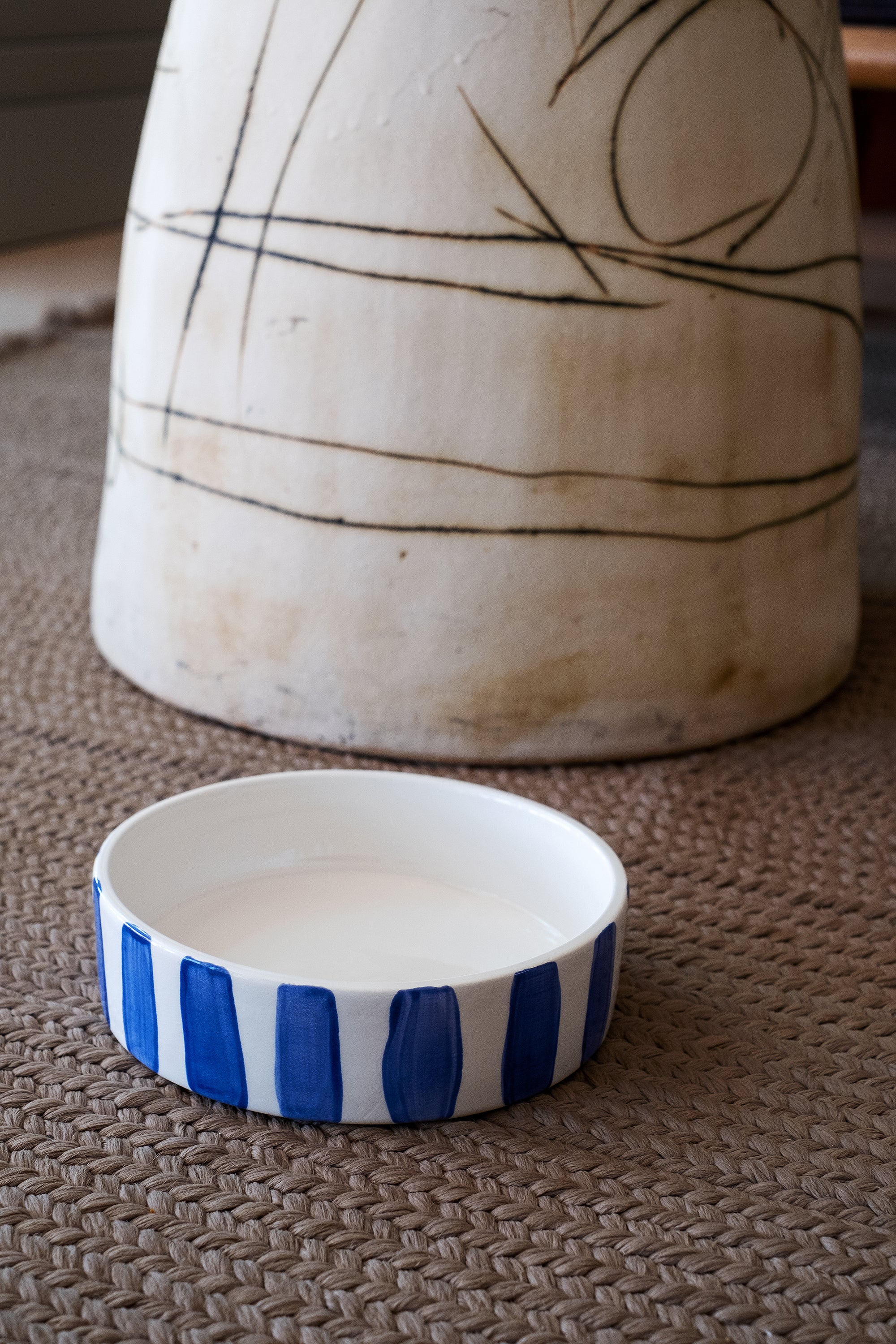 BLUE STRIPES CAT BOWL