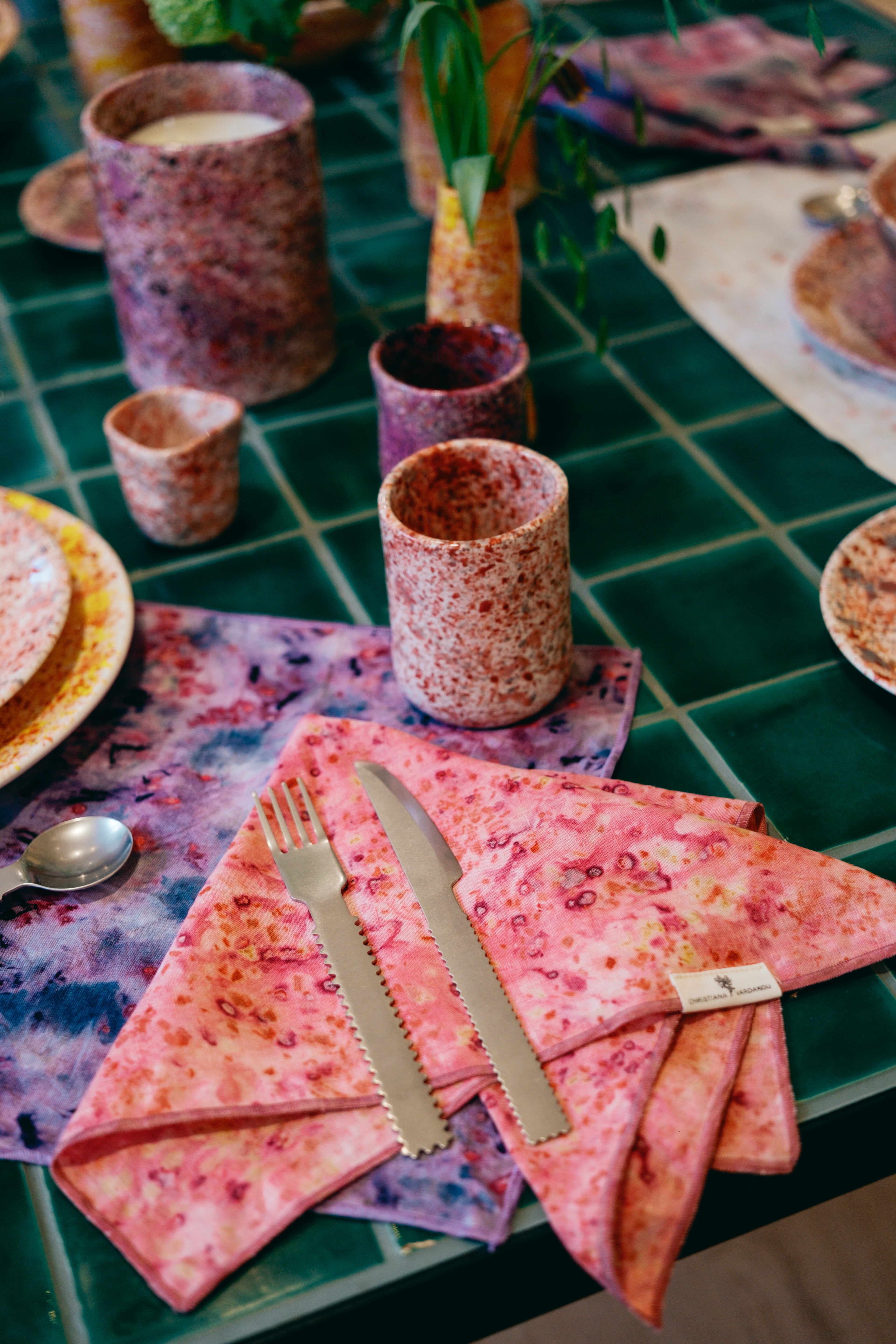 Chamomile splatter linen napkin set
