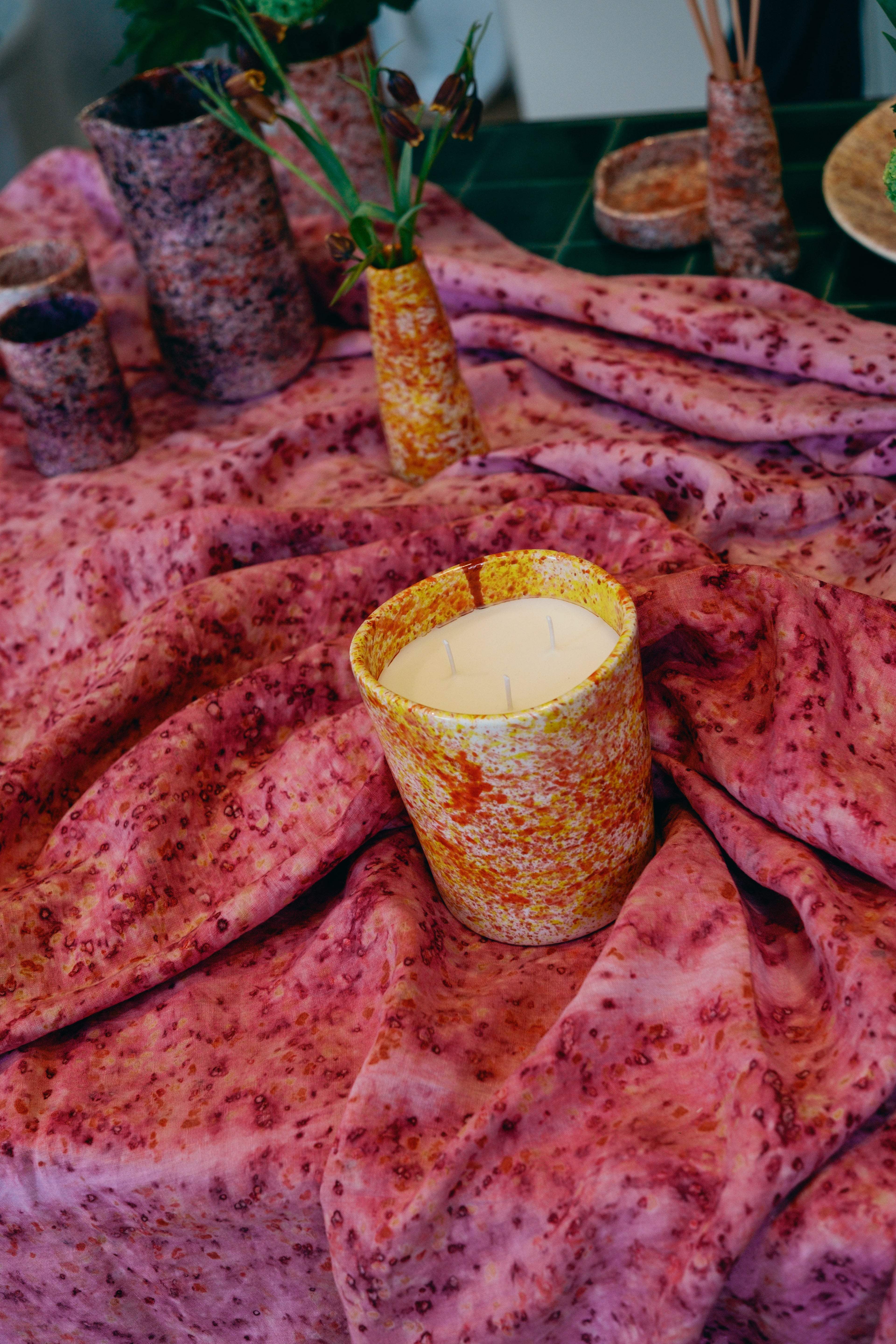 Chamomile splatter linen tablecloth