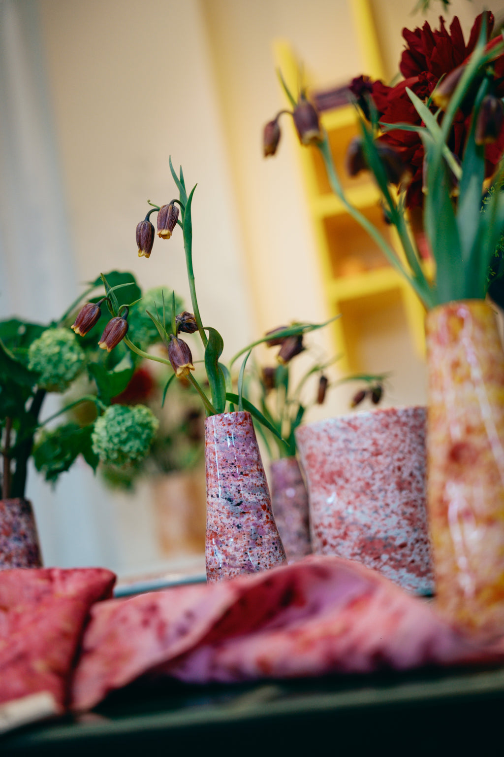Black rose splatter stem vase