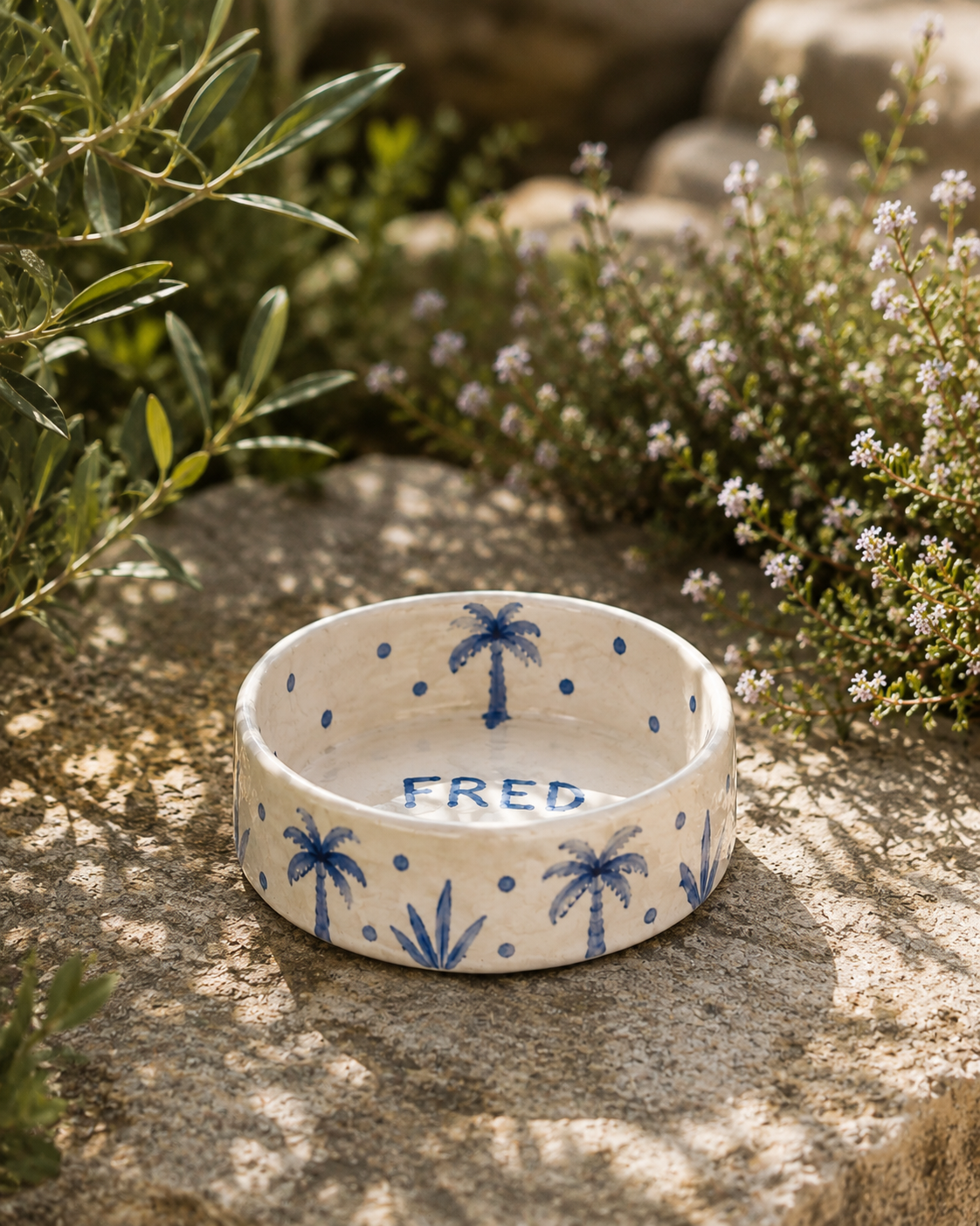 Blue palms pet bowl