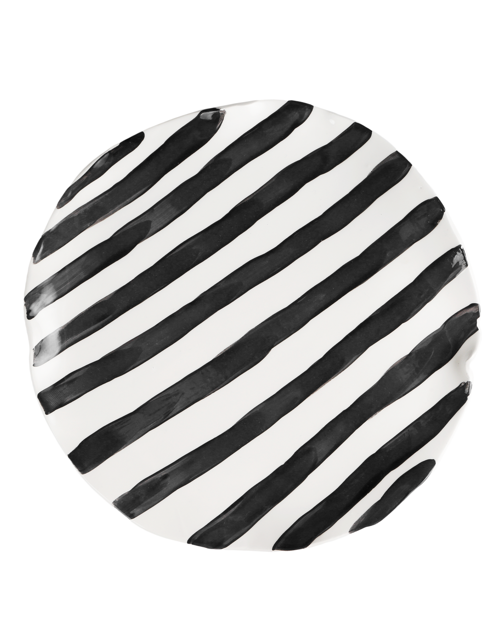 Handmade ceramic dinner plate with black stripes design by Rhea Kalo Athens