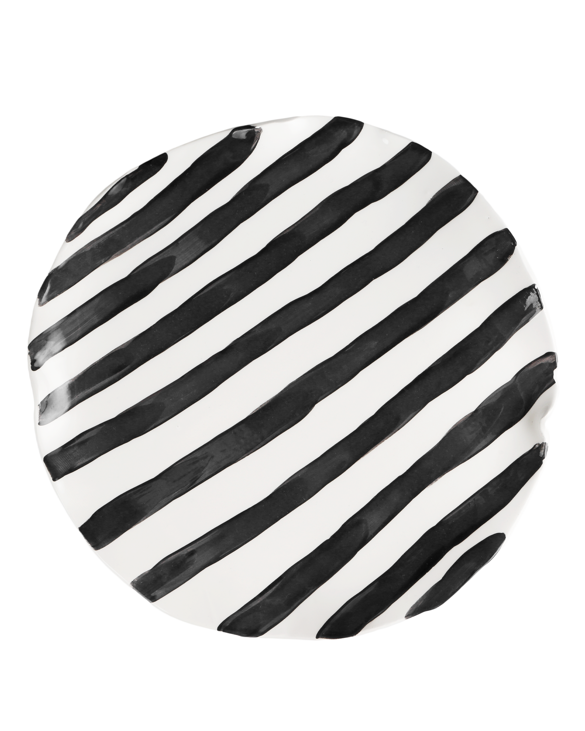 Handmade ceramic dinner plate with black stripes design by Rhea Kalo Athens