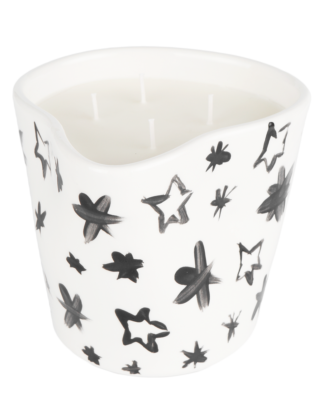 Hand-painted black and white stars ceramic candle, handmade in Athens by Rhea Kalo