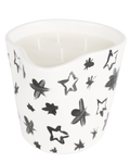 Hand-painted black and white stars ceramic candle, handmade in Athens by Rhea Kalo