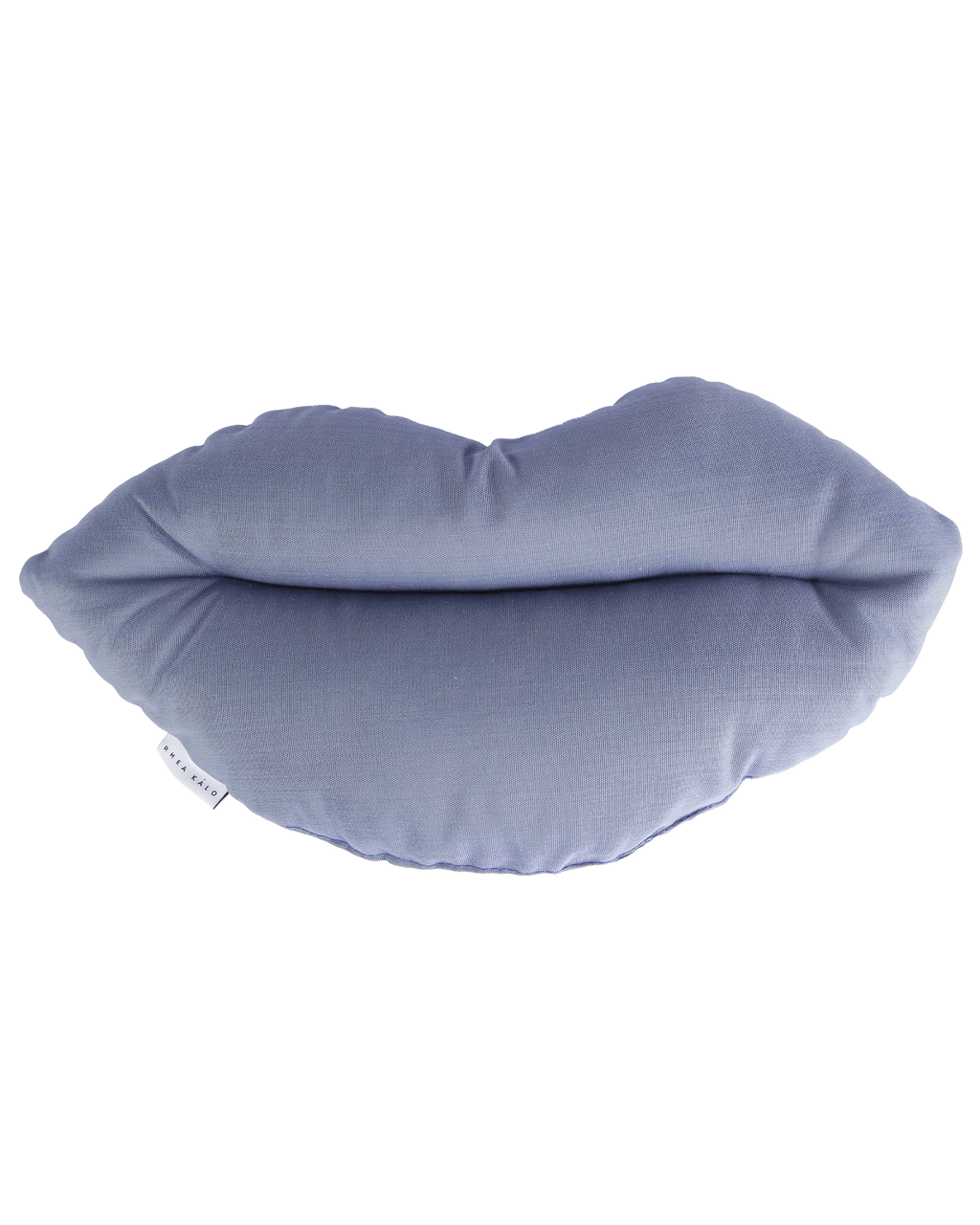 Blue outdoor cushion with kiss design by Rhea Kalo, made in Athens
