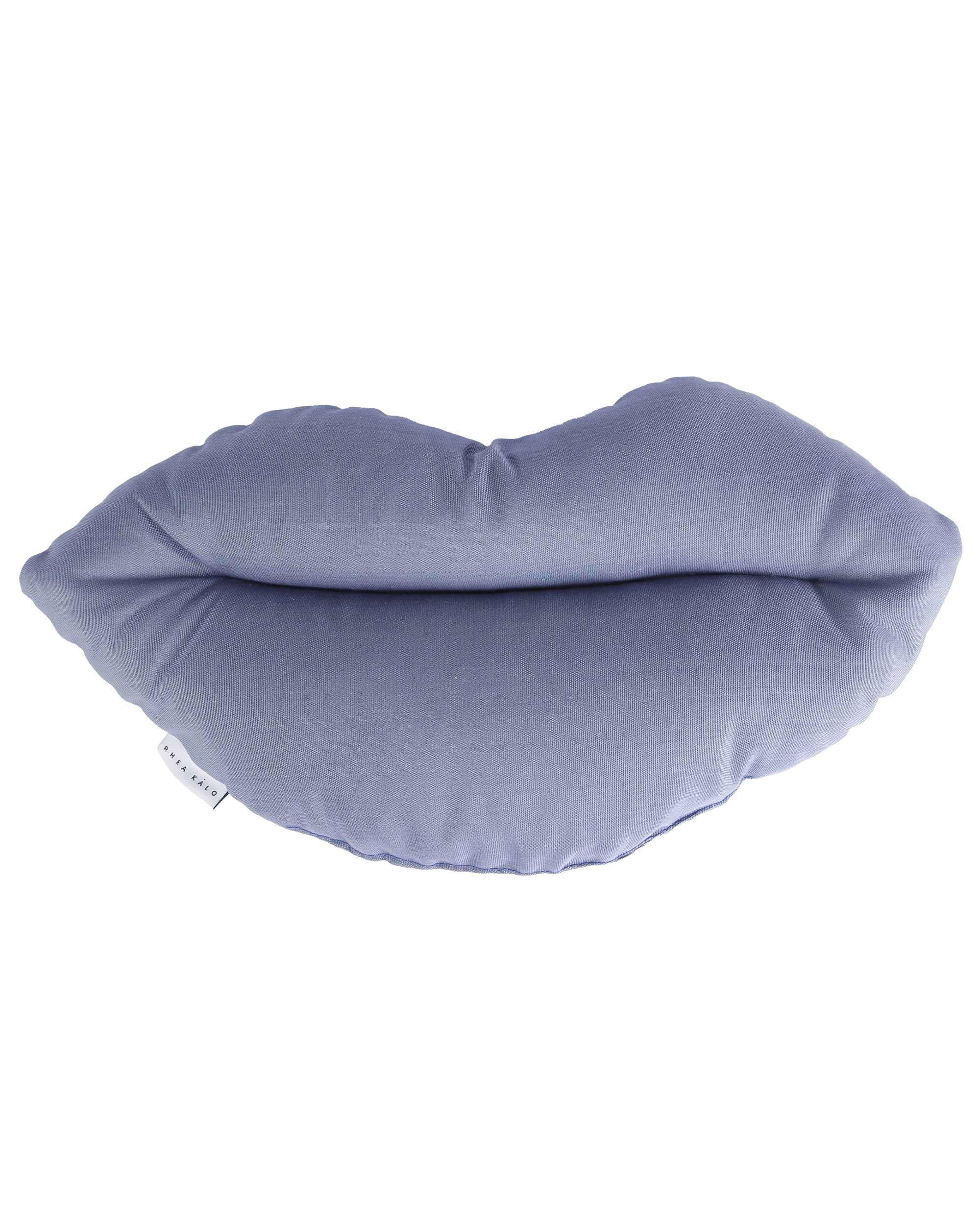 Blue outdoor cushion with kiss design by Rhea Kalo, made in Athens