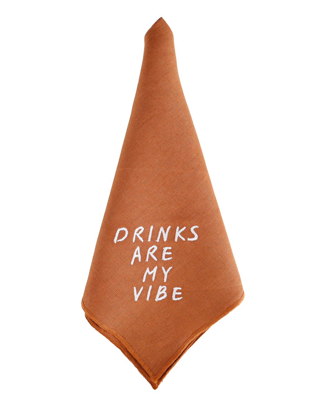 Terracotta linen napkin set with Drinks Are My Vibe design by Rhea Kalo Athens