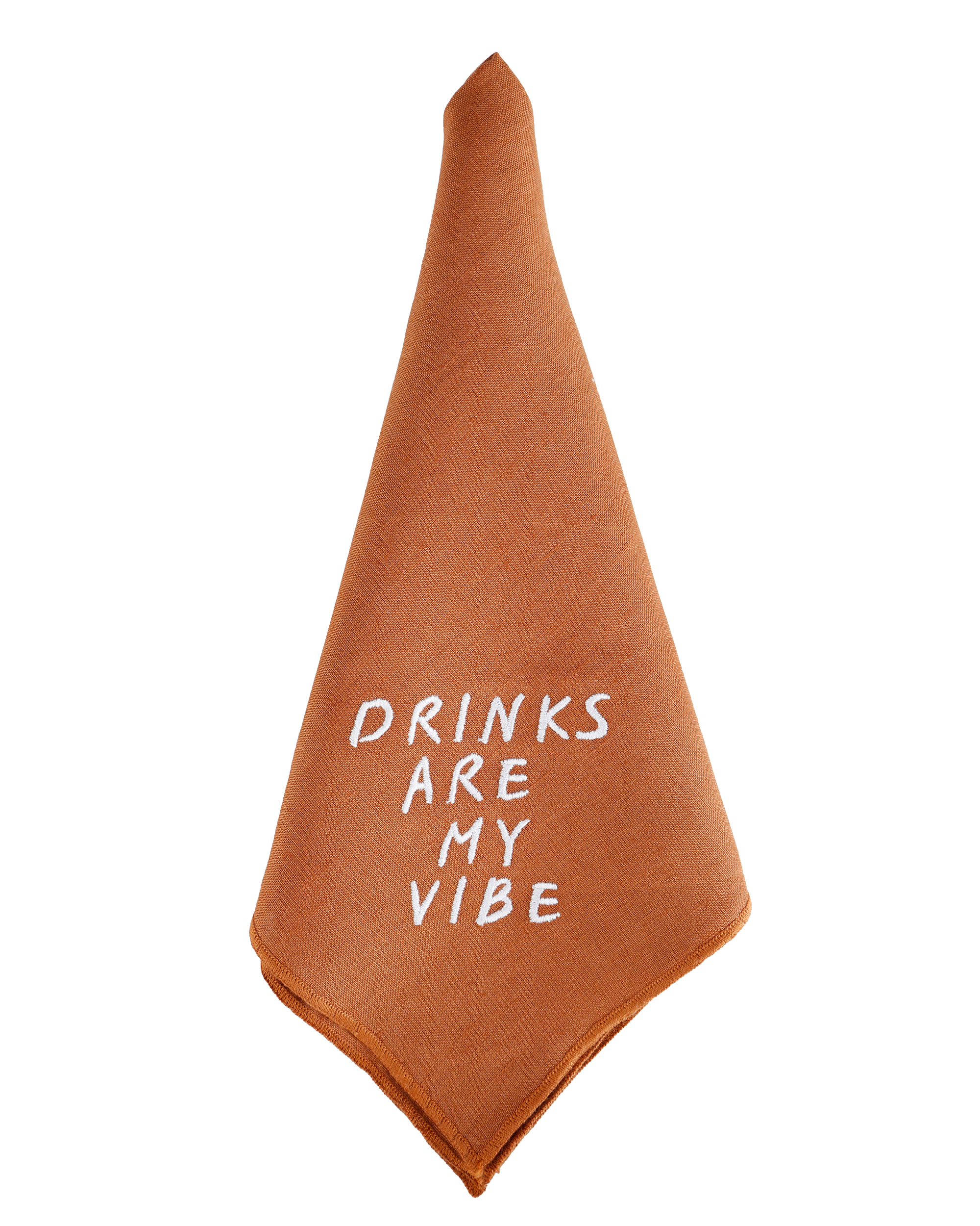Terracotta linen napkin set with Drinks Are My Vibe design by Rhea Kalo Athens