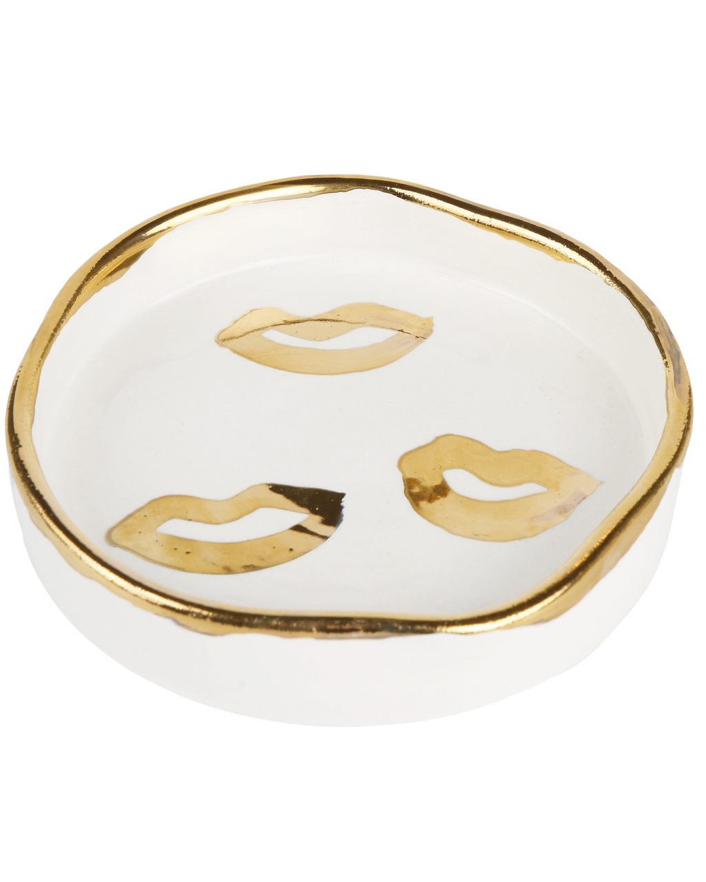 Handmade ceramic trinket tray with gold kiss design by Rhea Kalo Athens