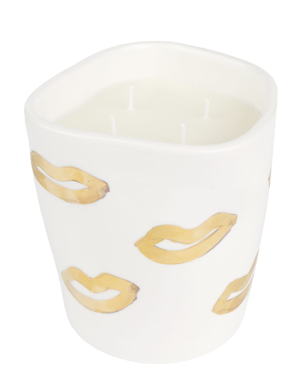 Handmade ceramic candle with gold kisses design by Rhea Kalo, made in Athens