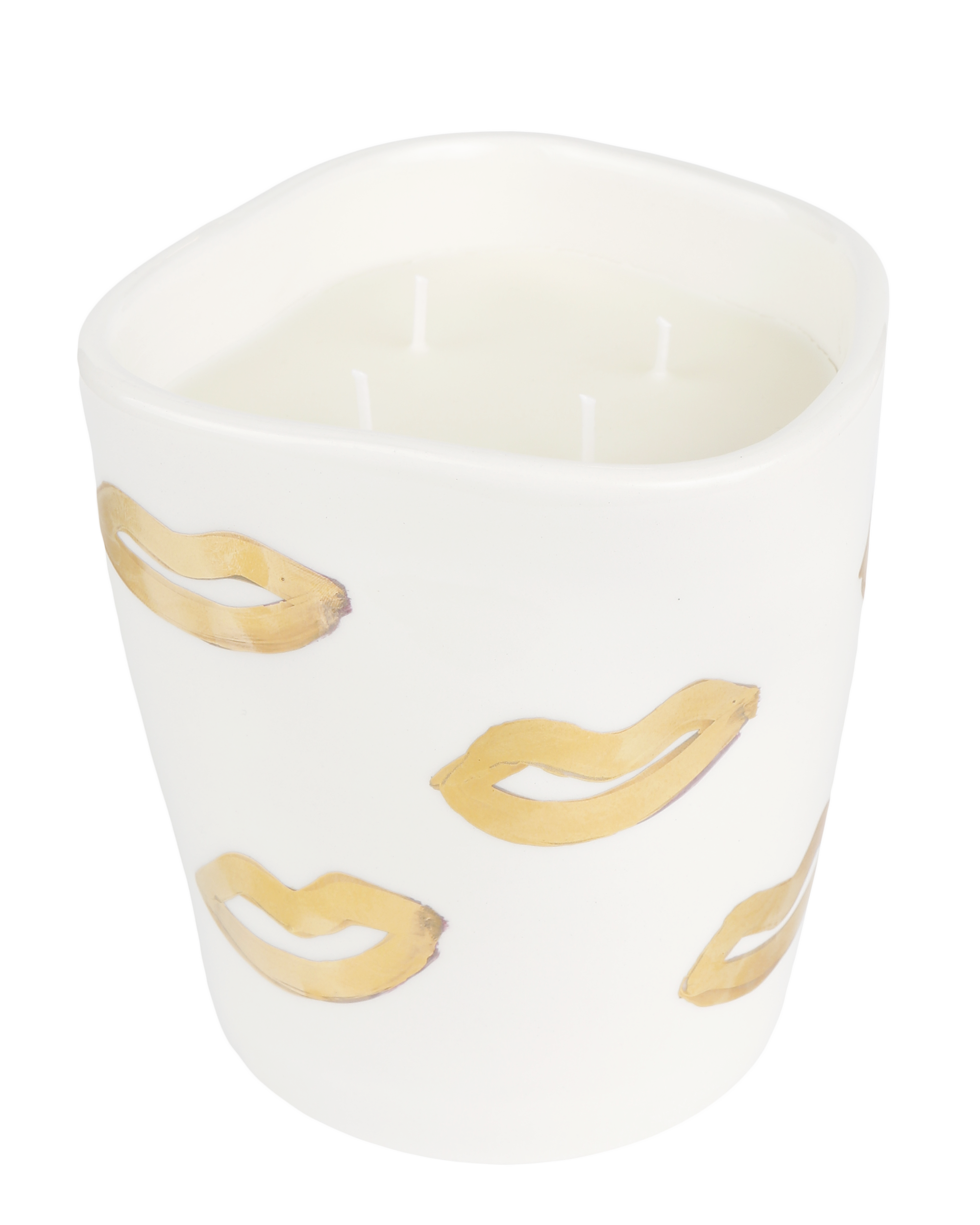 Handmade ceramic candle with gold kisses design by Rhea Kalo, made in Athens