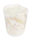 Handmade ceramic candle with gold splatter pattern by Rhea Kalo Athens