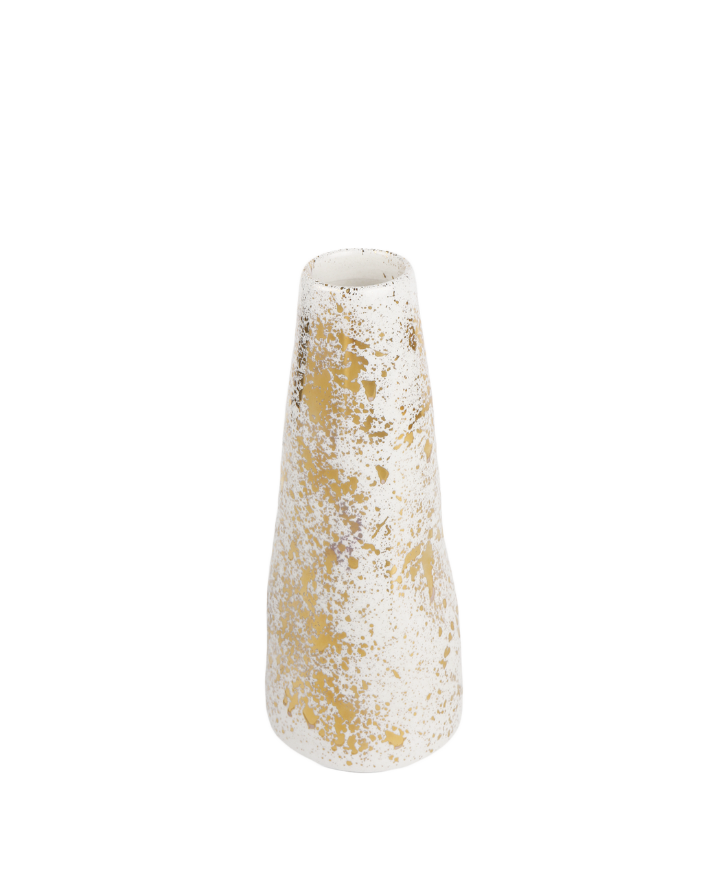 Handmade ceramic stem vase with gold splatter pattern by Rhea Kalo Athens