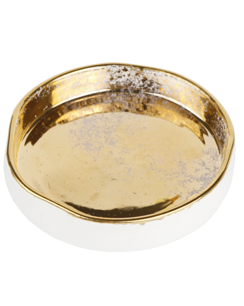 Handmade ceramic trinket tray with gold splatter design by Rhea Kalo Athens