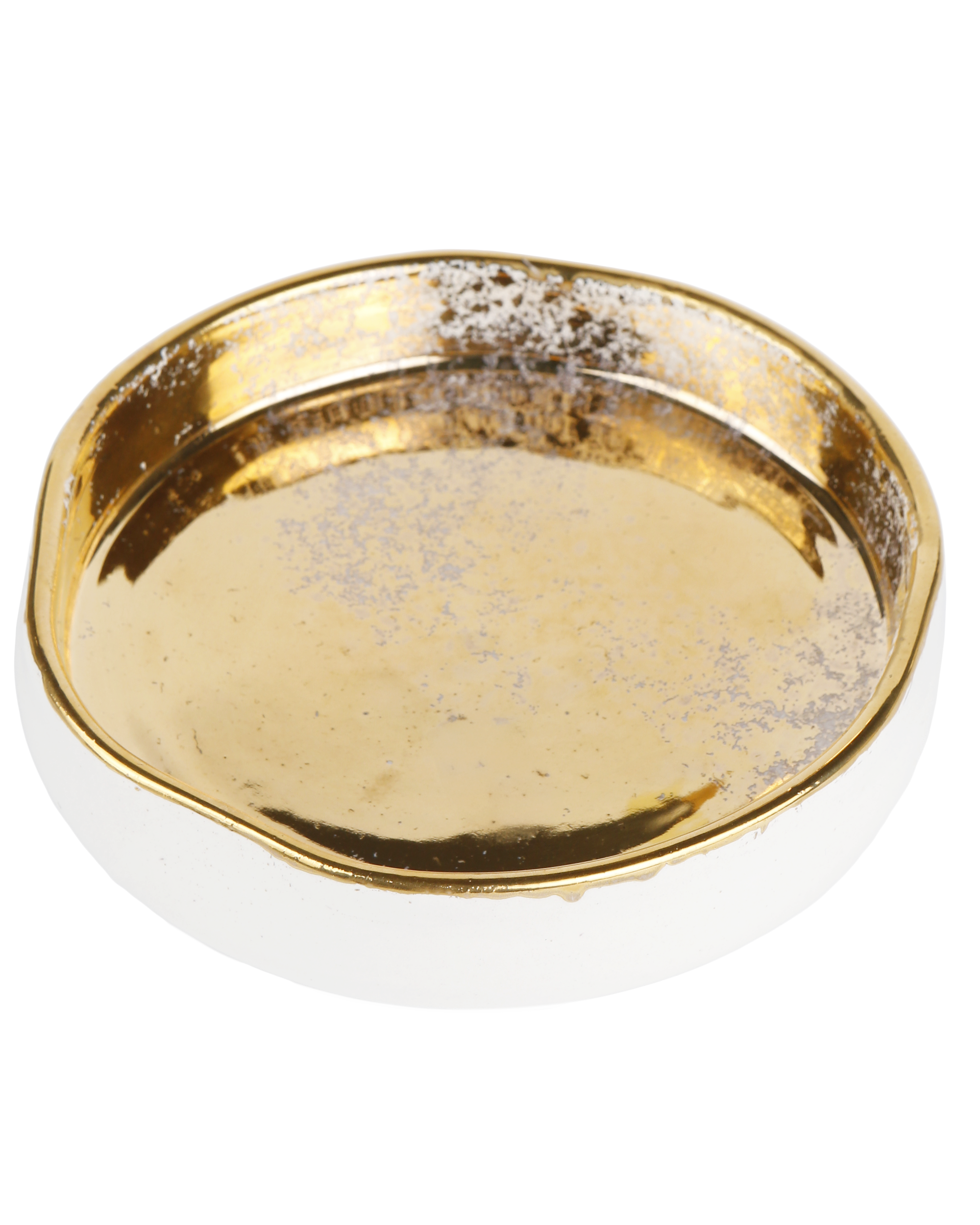 Handmade ceramic trinket tray with gold splatter design by Rhea Kalo Athens