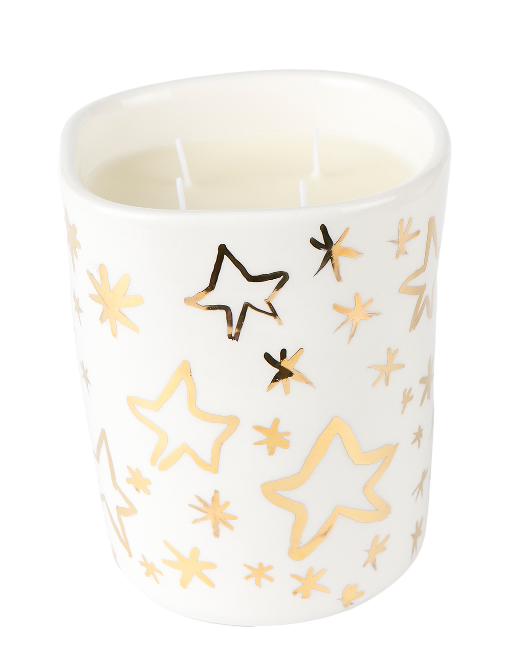 Handmade ceramic candle with gold stars design by Rhea Kalo, made in Athens Greece
