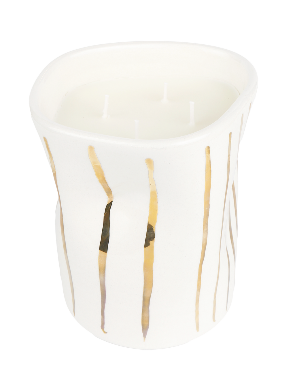 Handmade ceramic candle with gold stripes by Rhea Kalo, made in Athens Greece