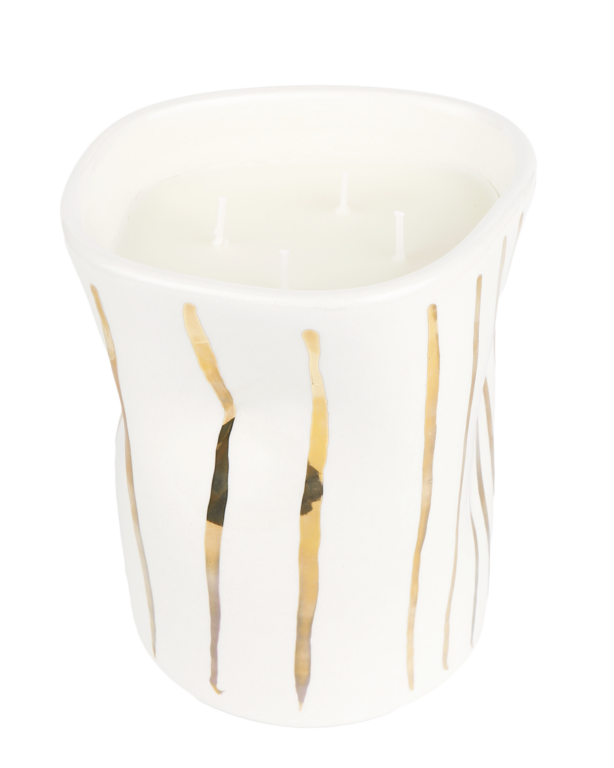 Handmade ceramic candle with gold stripes by Rhea Kalo, made in Athens Greece