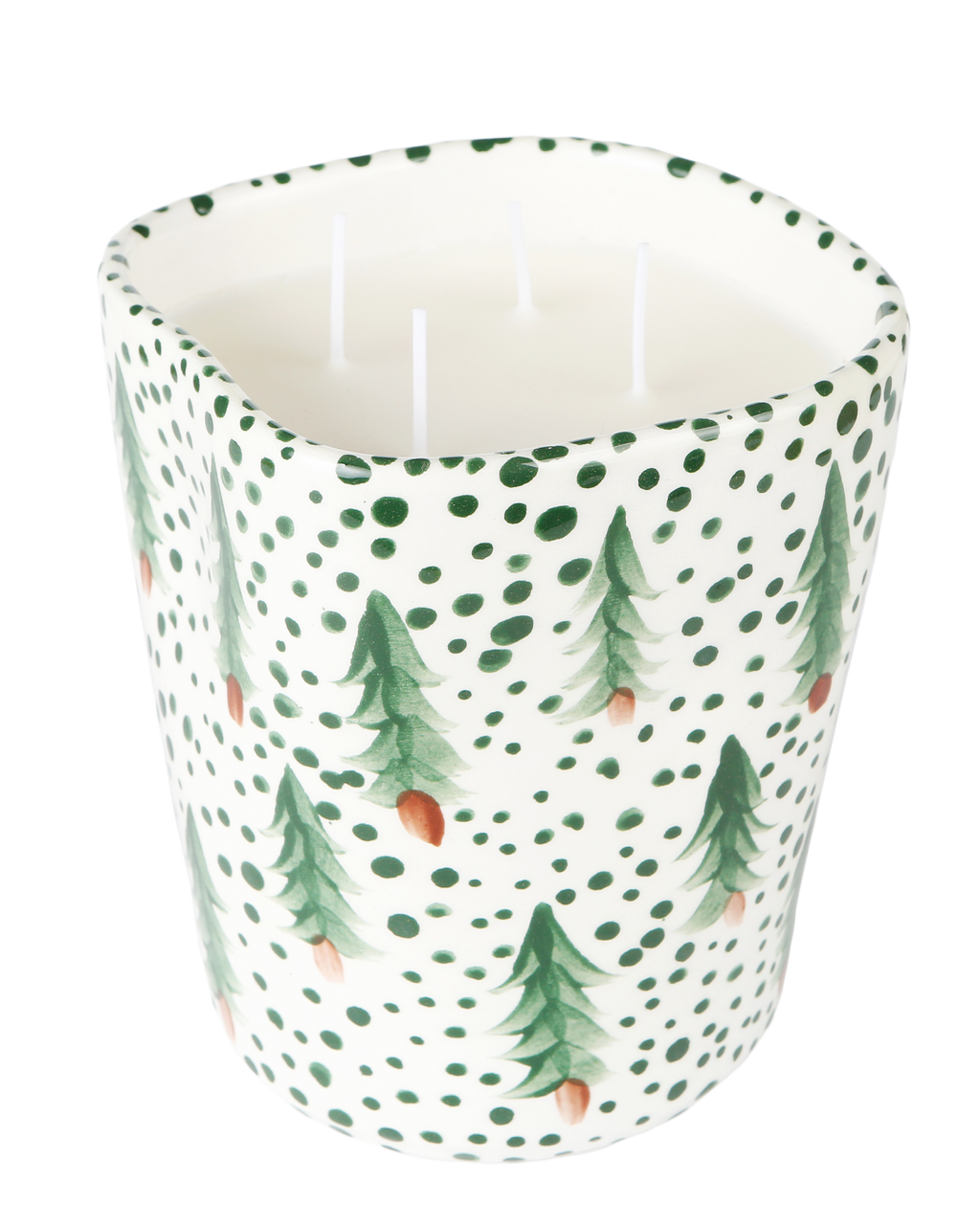 Handmade ceramic candle with green design, made in Athens by Rhea Kalo