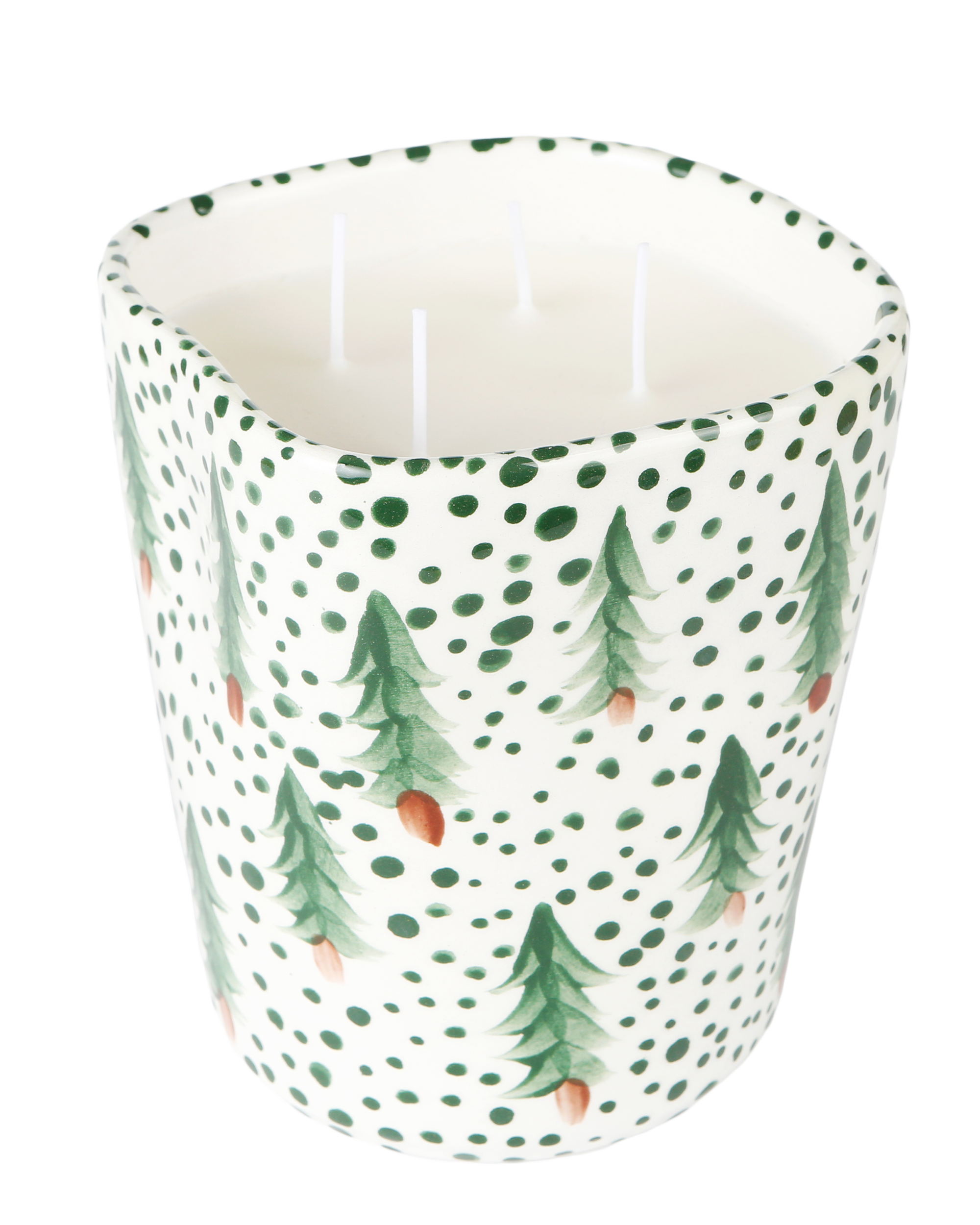 Handmade ceramic candle with green design, made in Athens by Rhea Kalo