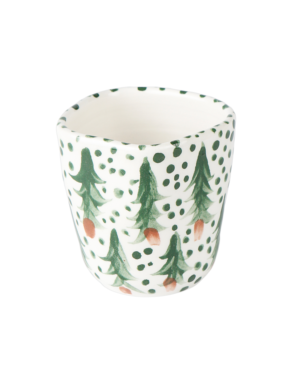 Hand-painted ceramic espresso cup with green motif, made in Athens by Rhea Kalo
