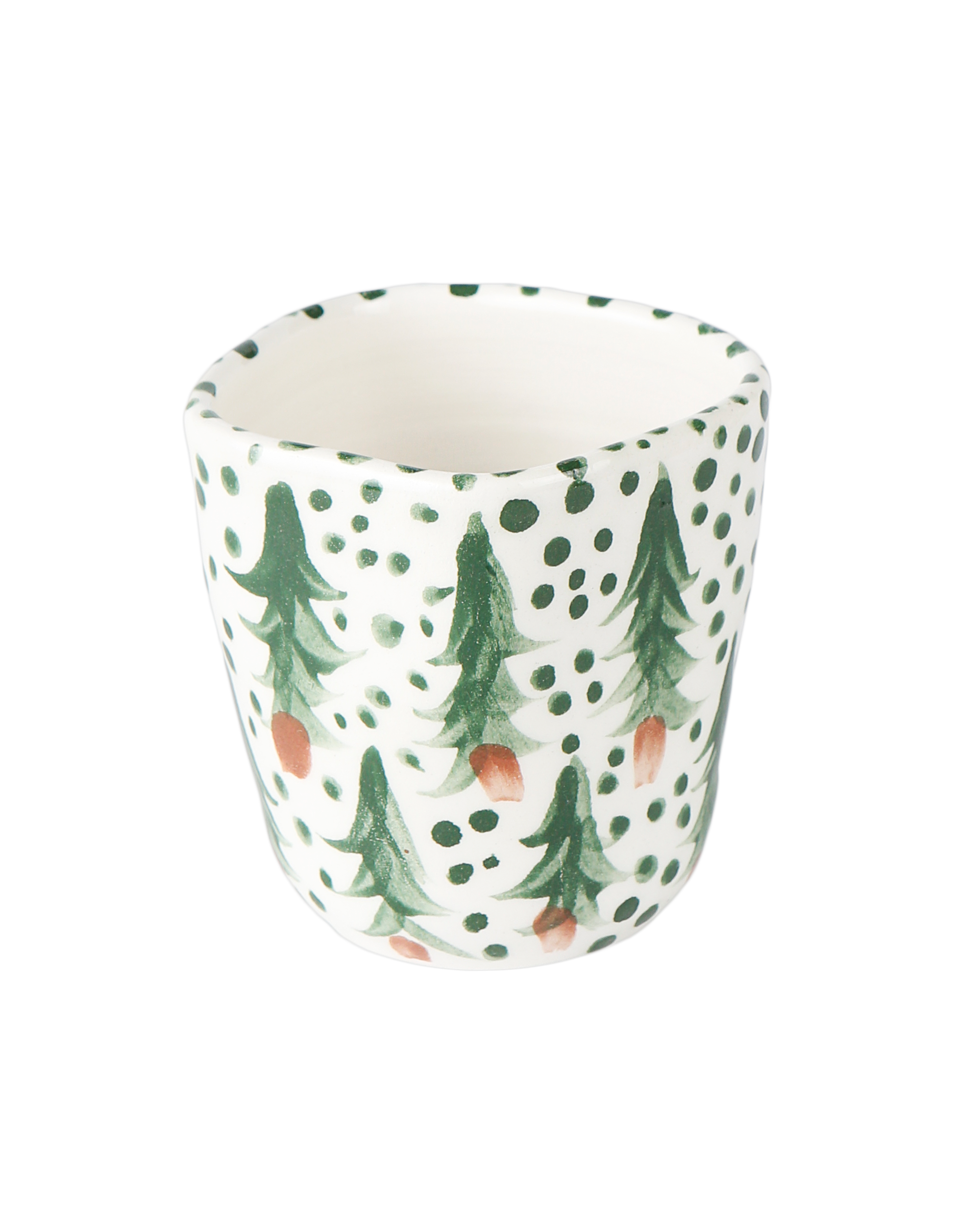 Hand-painted ceramic espresso cup with green motif, made in Athens by Rhea Kalo