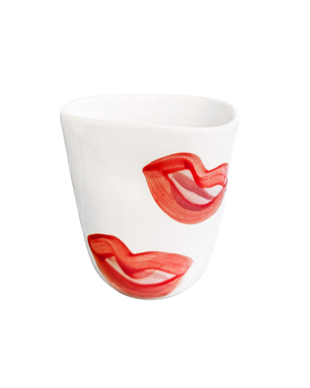 Hand-painted ceramic mug with kiss design, handmade in Athens by Rhea Kalo