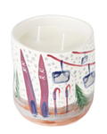 Hand-painted ceramic candle with ski design, handmade in Athens by Rhea Kalo