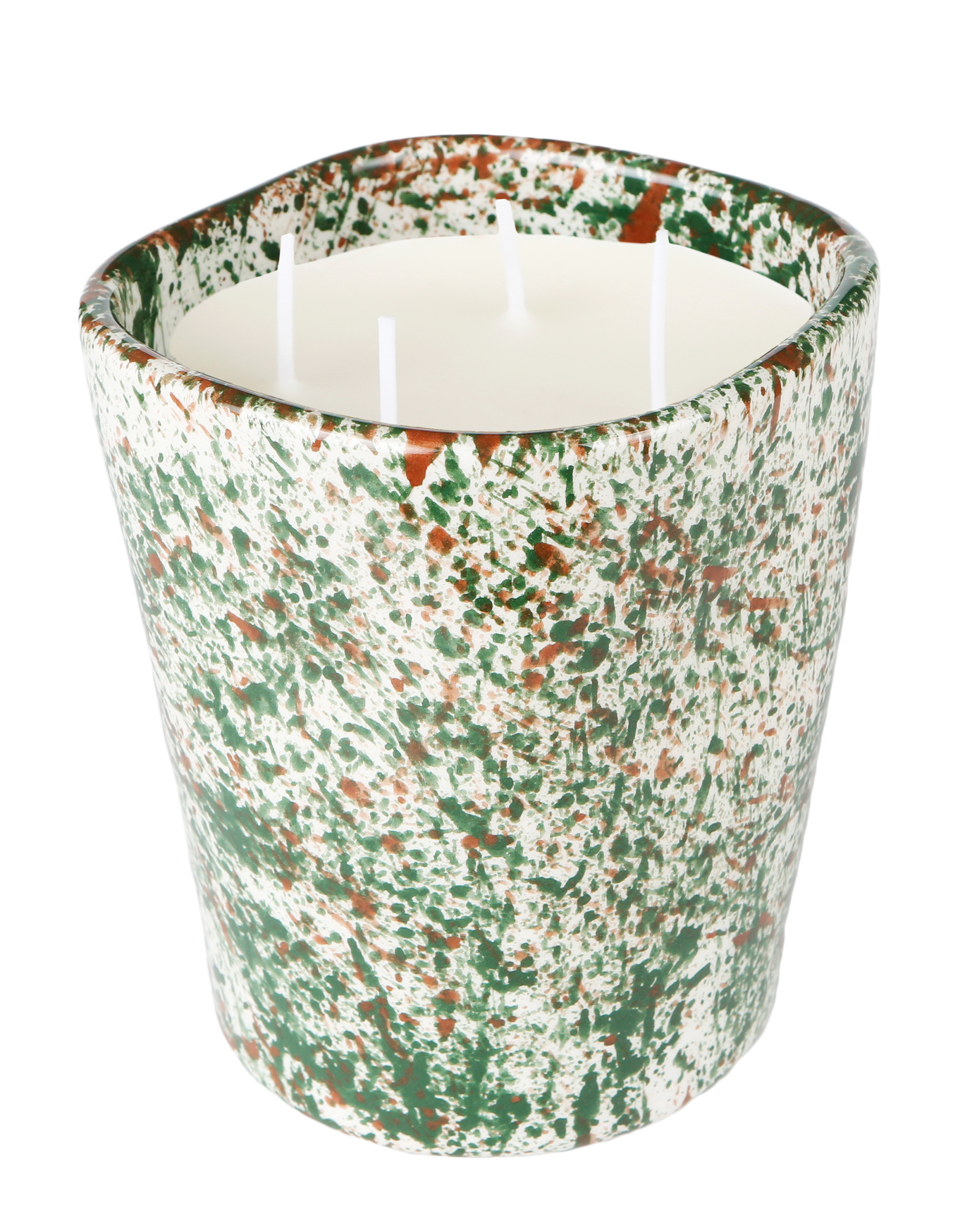 Handmade ceramic splatter candle by Rhea Kalo, made in Athens Greece