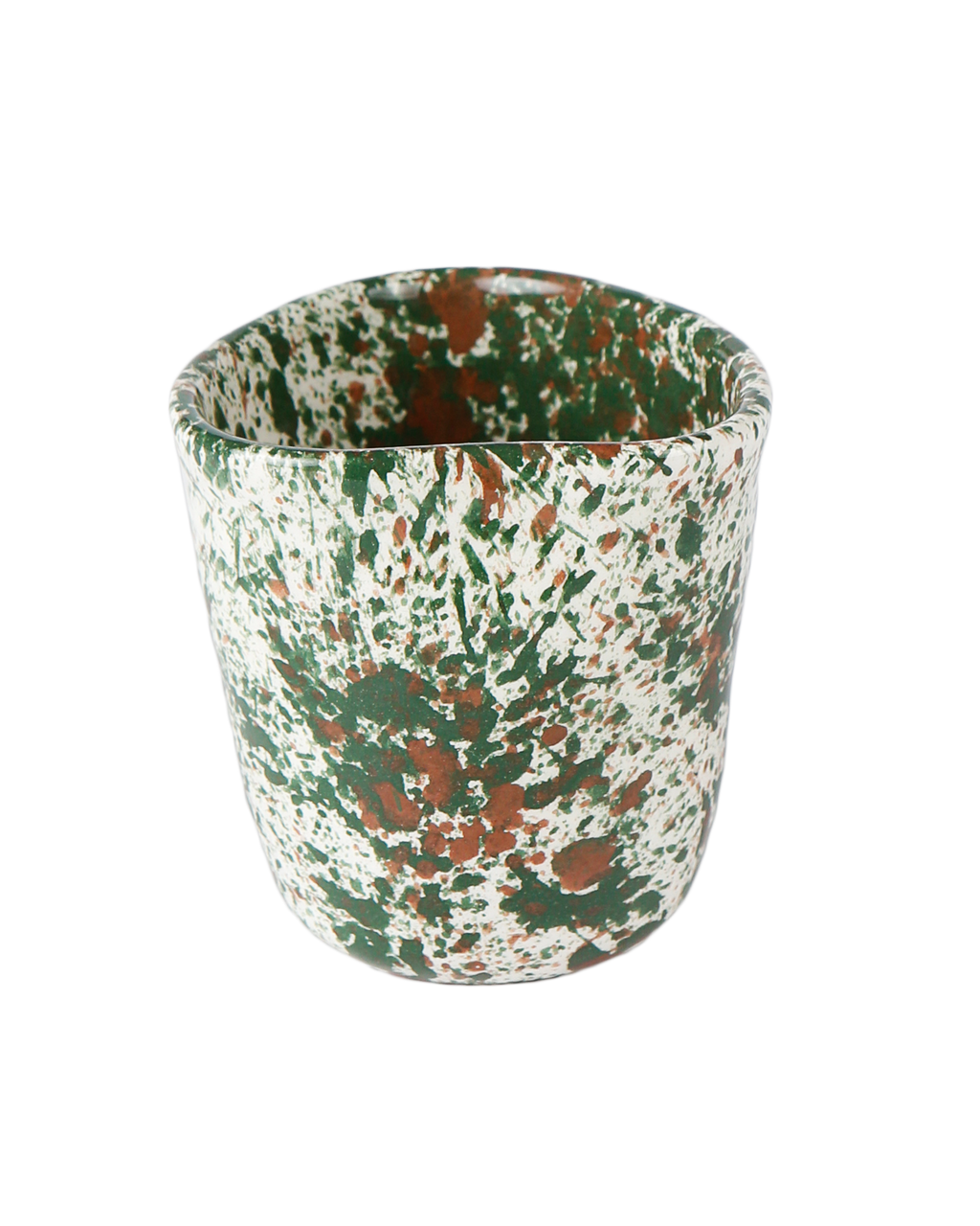 Handmade ceramic espresso cup with splatter pattern, made in Athens by Rhea Kalo