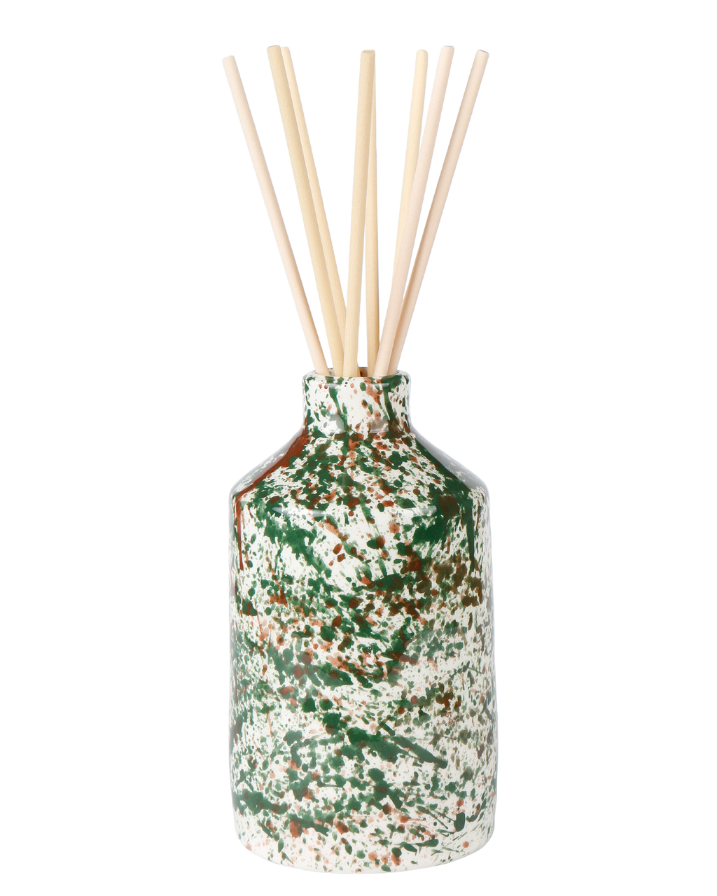 Handmade ceramic reed diffuser with splatter pattern, made in Athens by Rhea Kalo
