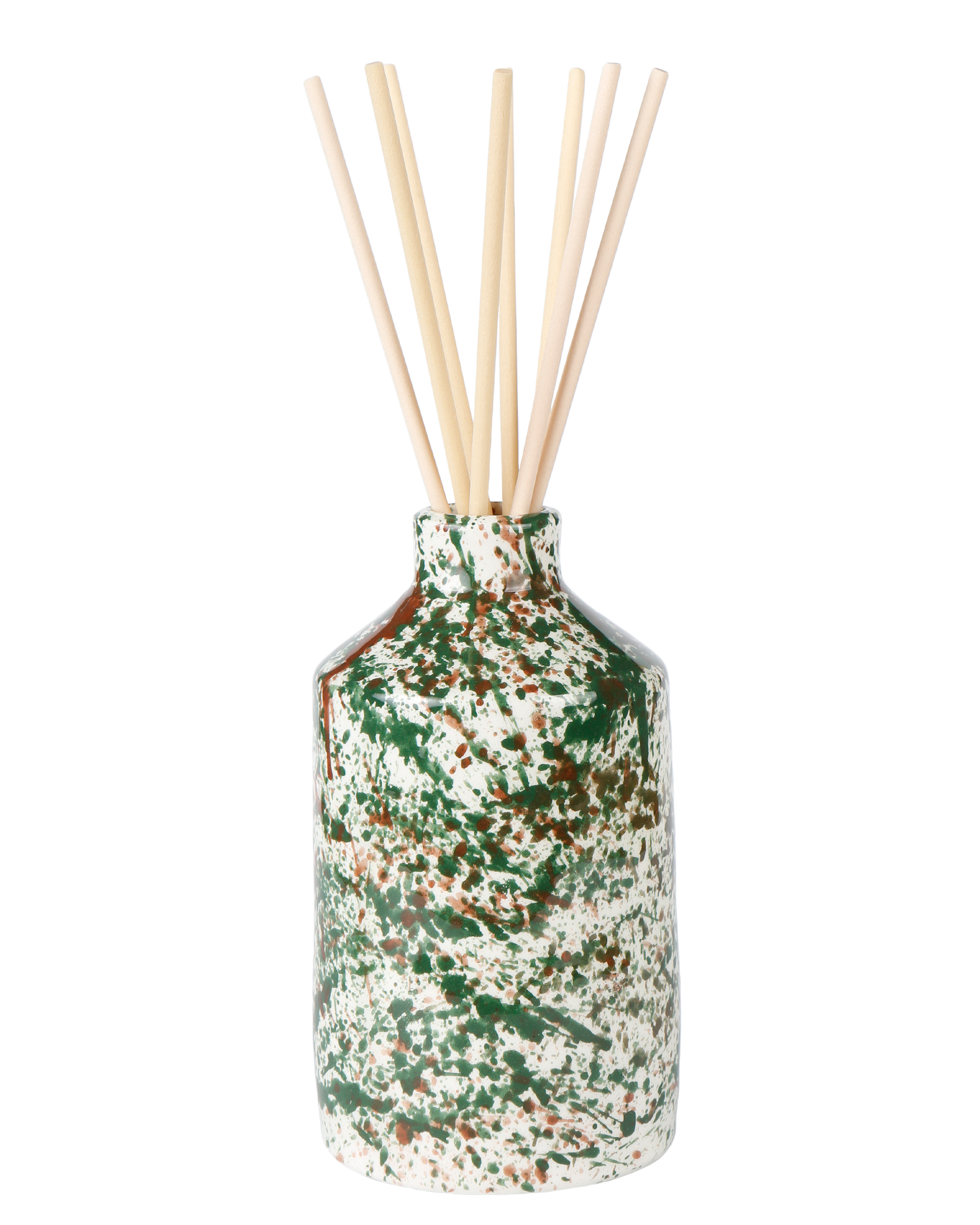 Handmade ceramic reed diffuser with splatter pattern, made in Athens by Rhea Kalo