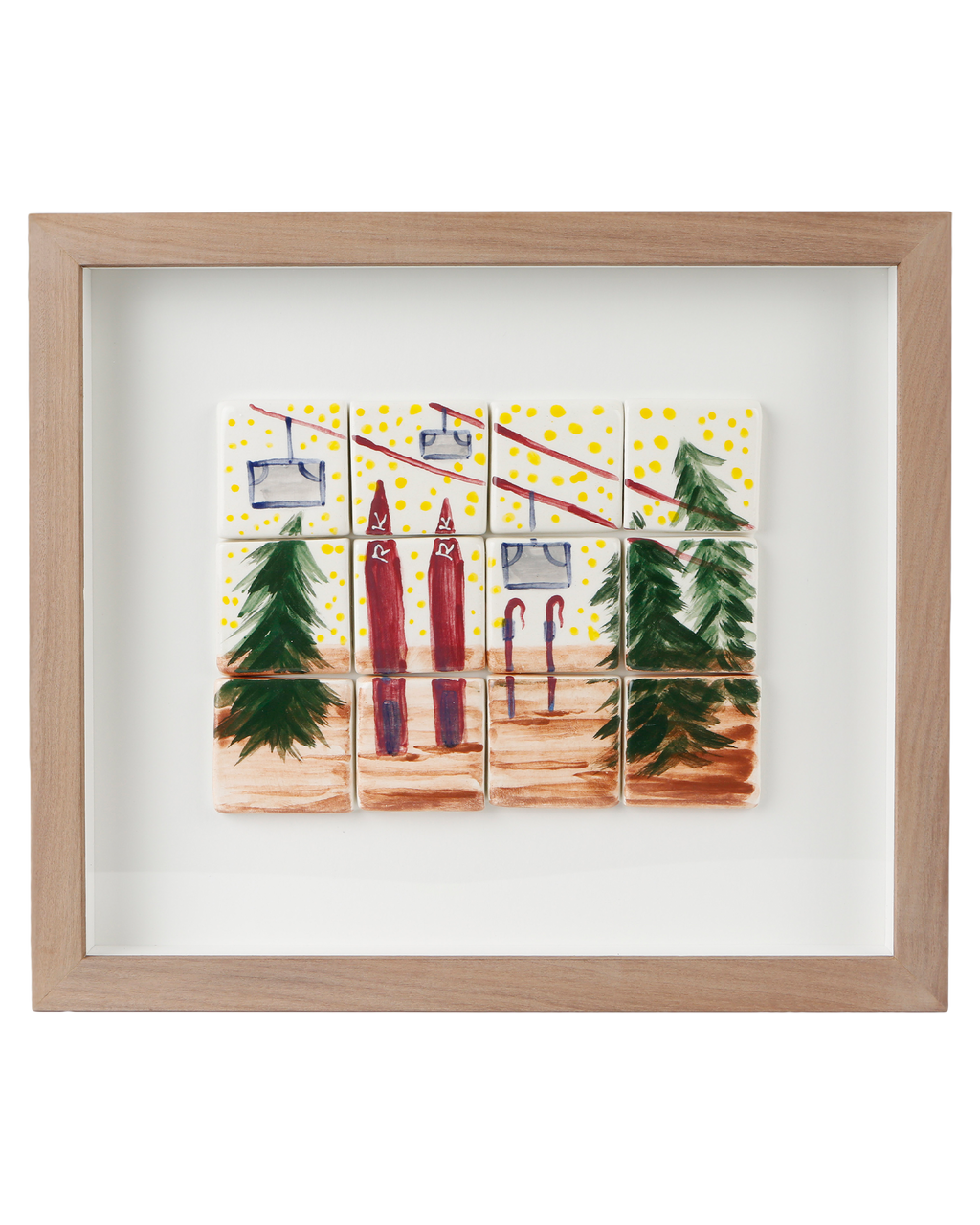 Handmade ceramic wall art tile with ski slopes design by Rhea Kalo, made in Athens