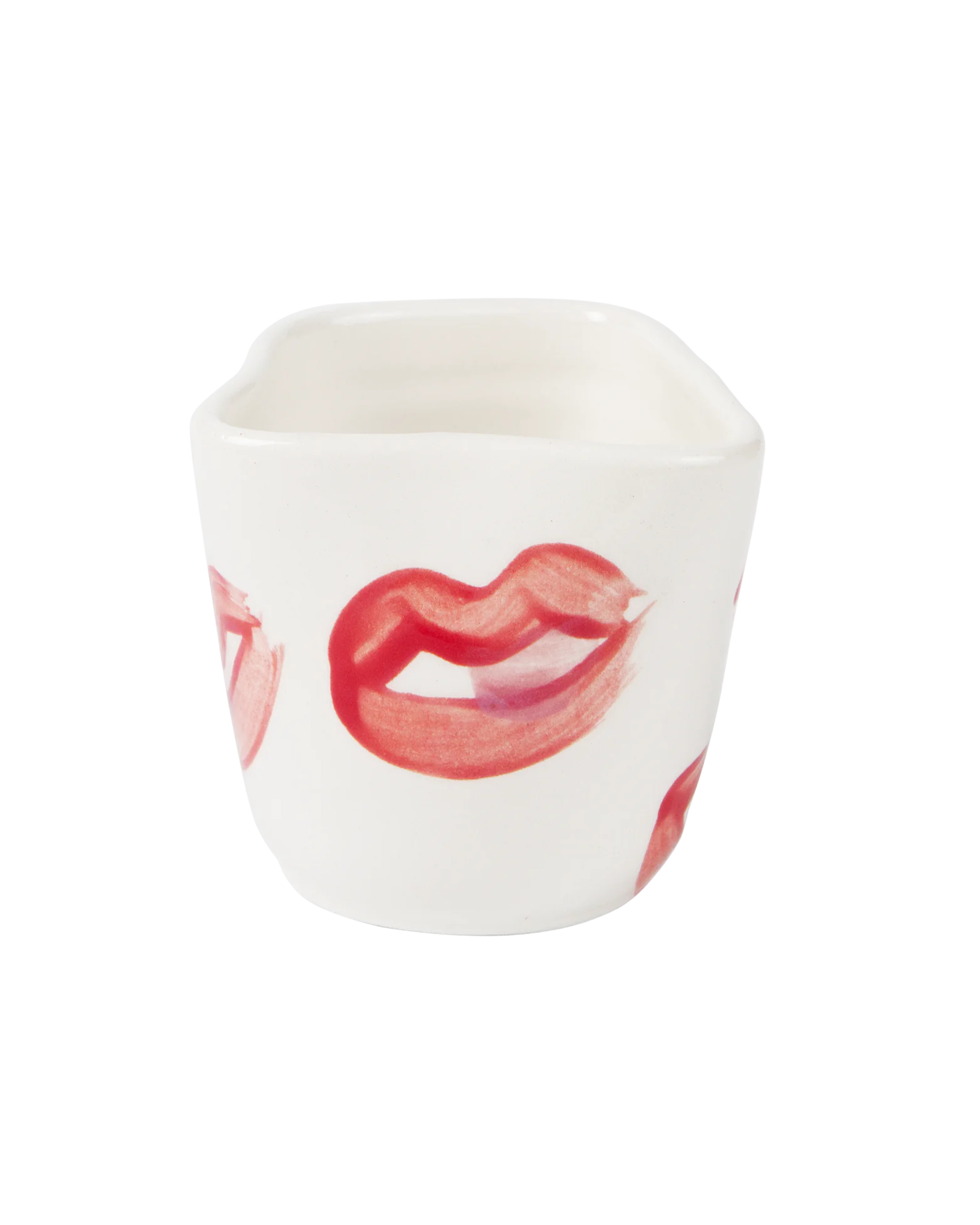 Hand-painted ceramic espresso cup with kiss design, handmade in Athens by Rhea Kalo