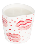 Hand-painted ceramic candle with kisses and dots motif, handmade in Athens by Rhea Kalo