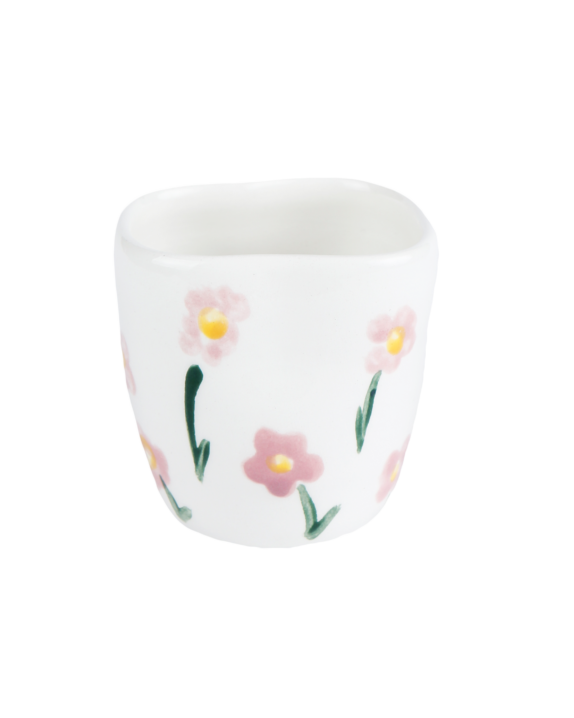 Handmade pink prairie ceramic espresso cup by Rhea Kalo, made in Athens Greece