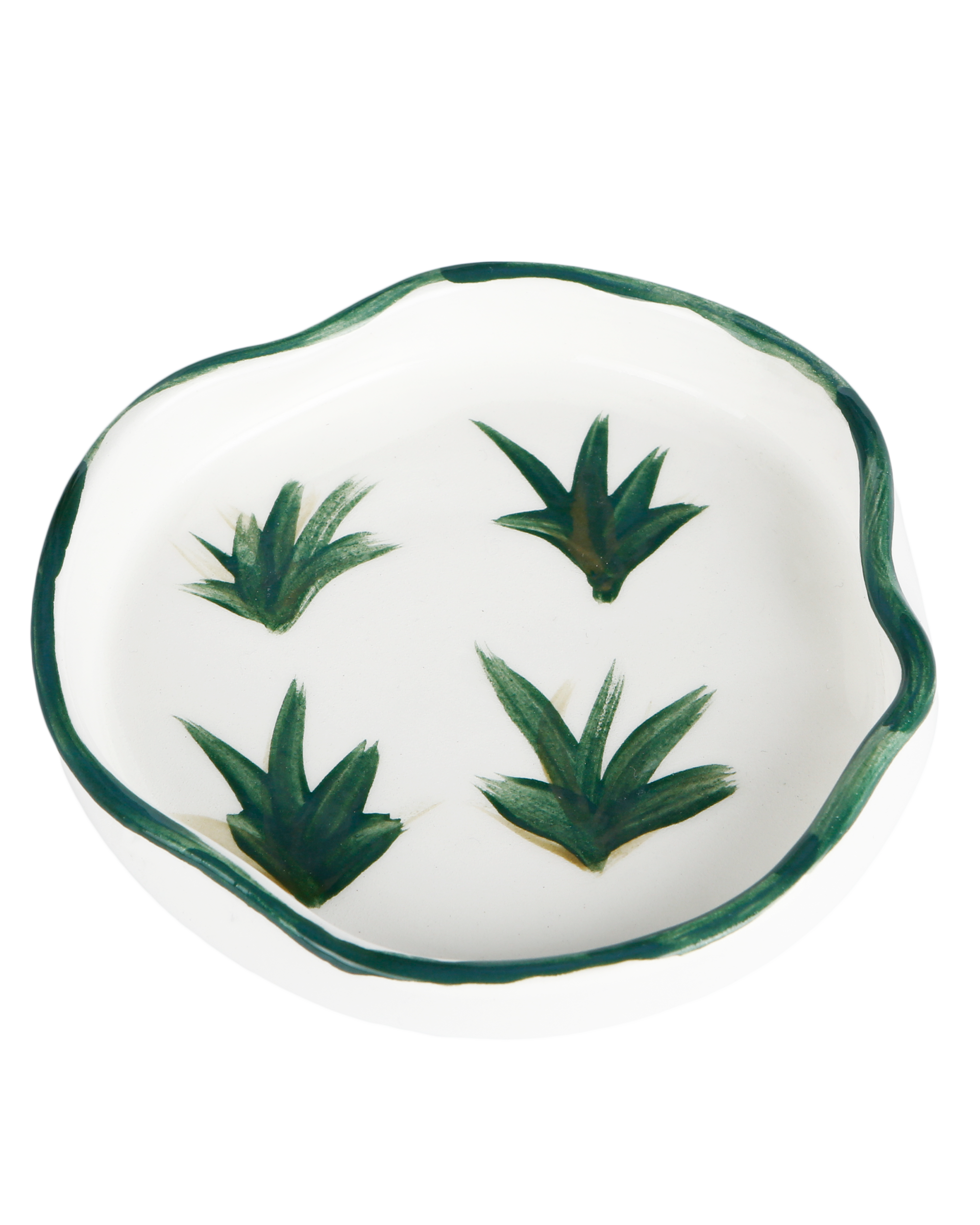 Handmade ceramic trinket tray with plants design by Rhea Kalo, made in Athens