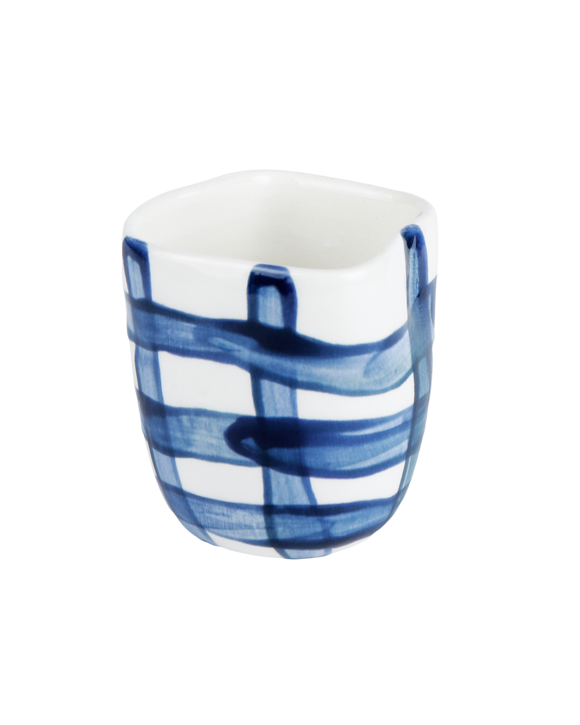 Hand-painted vichy blue ceramic espresso cup, handmade in Athens Greece by Rhea Kalo