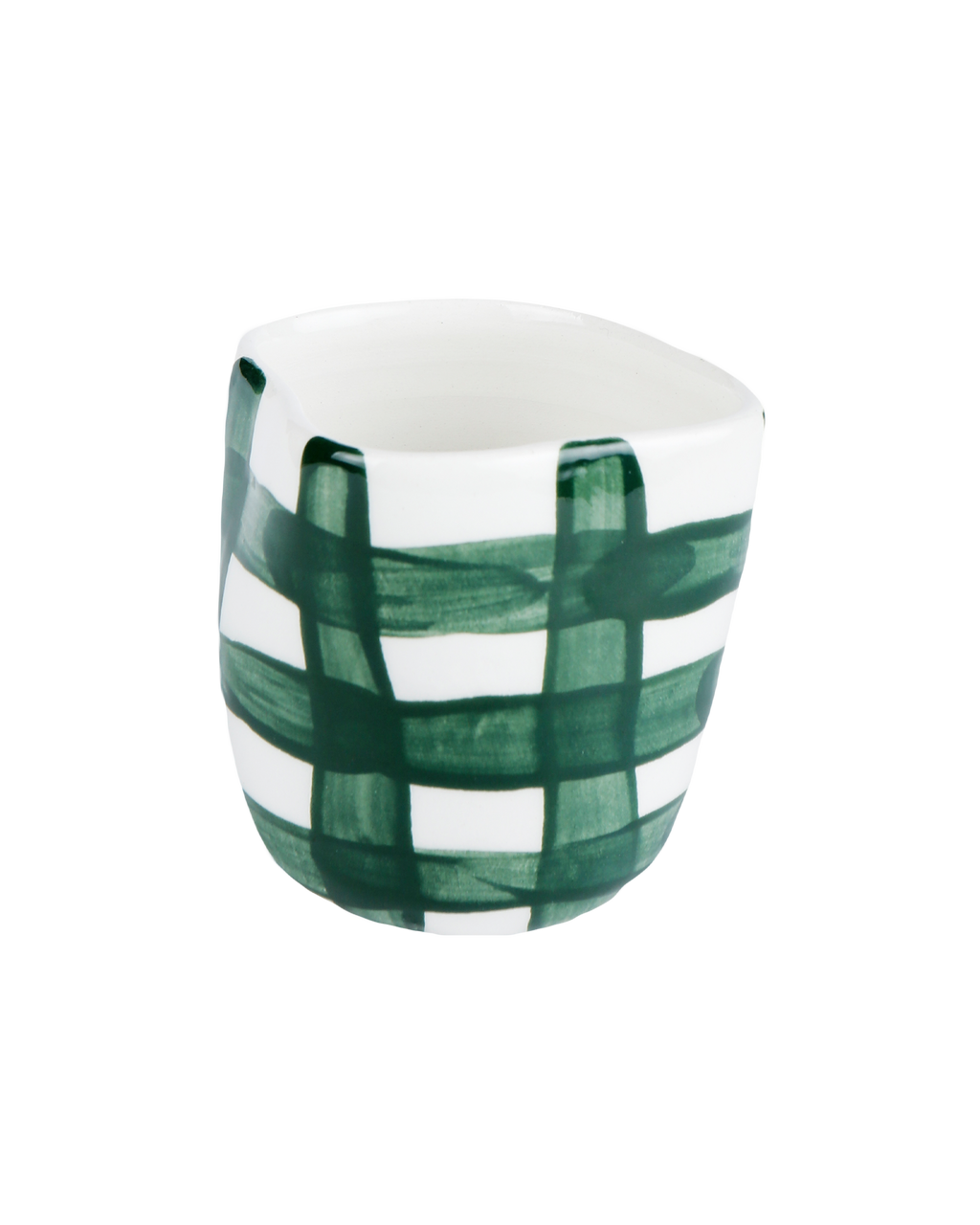 Hand-painted green vichy pattern ceramic espresso cup, handmade in Athens by Rhea Kalo