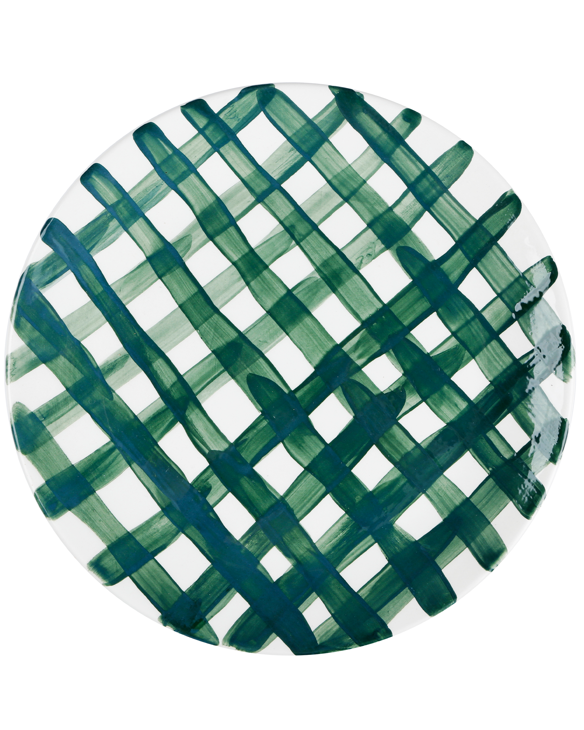 Hand-painted vichy green ceramic dinner plate, made in Athens by Rhea Kalo