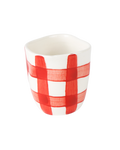 Hand-painted vichy red pattern ceramic espresso cup, handmade in Athens by Rhea Kalo
