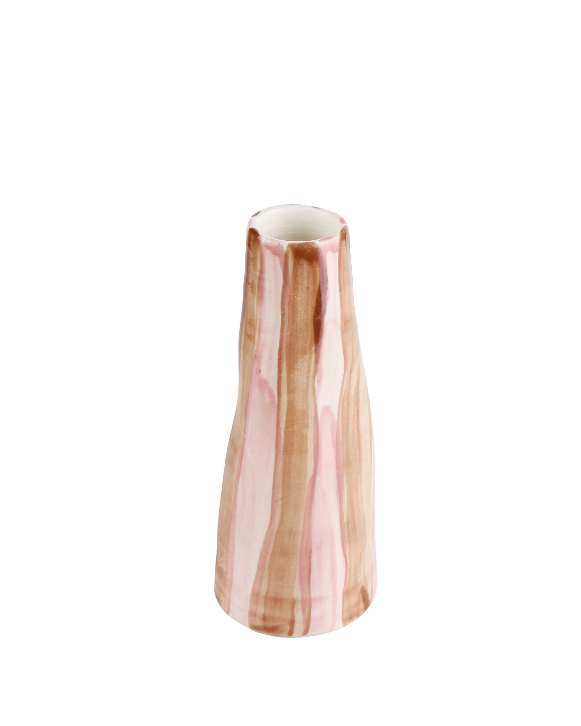 Brown on pink stripes stem vase