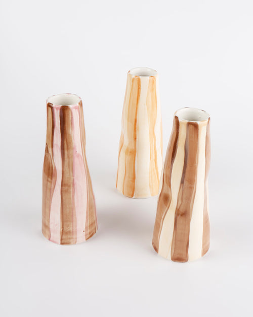 Beige on brown stripes stem vase